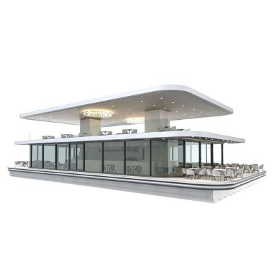 China 200 People Capacity Aluminum Pontoon Boat Luxury Two Tier Restaurant Boat for sale