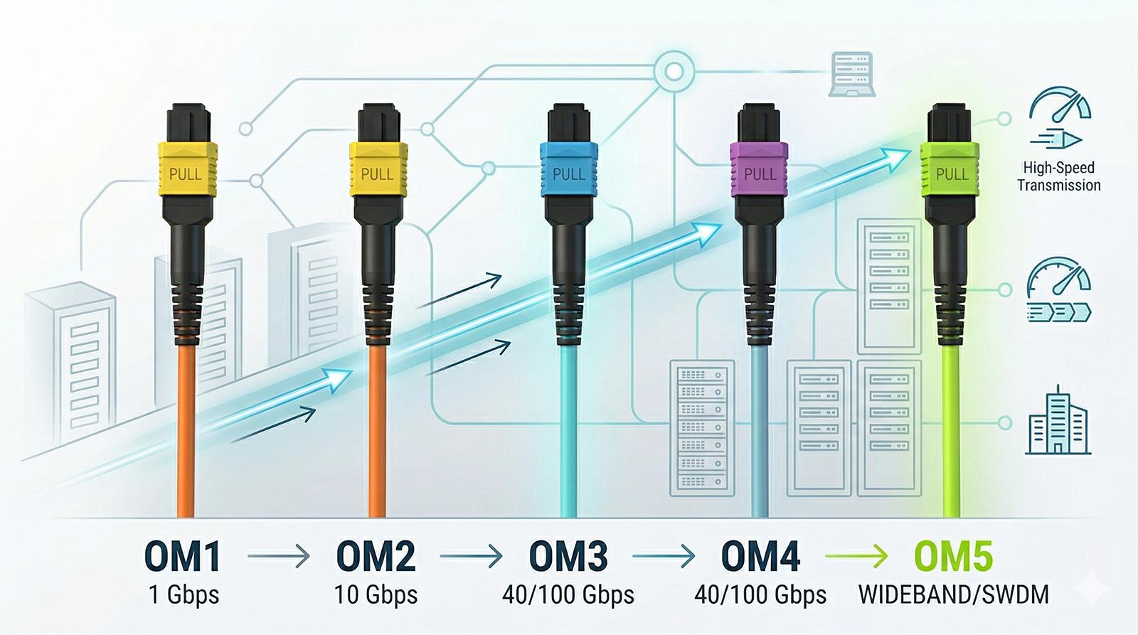 Multimode Fiber Standards Explained: OM1 vs OM2 vs OM3 vs OM4 vs OM5