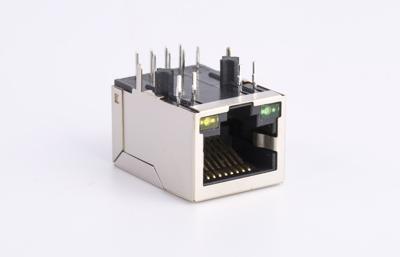 China Tab Down Rj45 Connector With Led Side Entry Gold 6u'' Plating Contact Mating for sale