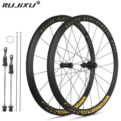 China 700C 120Rings V Brake Disc Road Bike Wheelset Aluminum Alloy 40mm Height Rhombic Gold Spokes Clincher Rim Gold Mark for sale