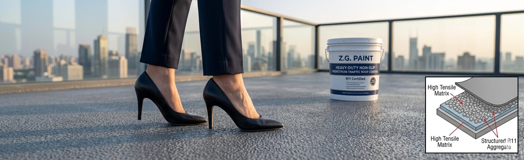 Commercial Podium Roof Project: Seamless Non-Slip Pedestrian Traffic Armor Installation