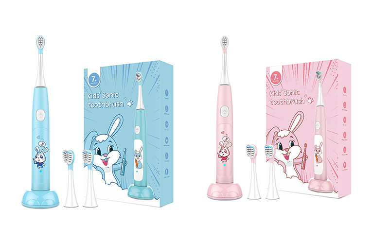 3 Modes Electric Toothbrush for Kids Automatic Ultrasonic Rechargeable IPX7 Waterproof Electric Toothbrush with Cute Cartoon Bunny Sticker