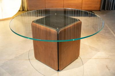 China Custom Glass Side Table With Round Clear Glass Top And Sculptural Walnut Base for sale