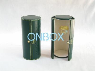 China Custom Cylindrical Cardboard Wine Gift Box 115x250mm with PU Leather and Velvet Lining for sale
