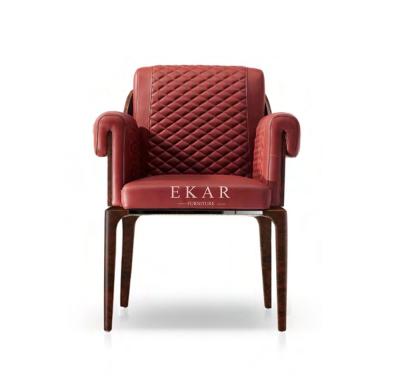 China Red Leather Armchair Upholstered Dining Room Chair With Arm W006D5 for sale
