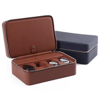 China OEM ODM Handmade Genuine Leather Watch Boxes Luxury Organizer 8 Slot With Zipper for sale
