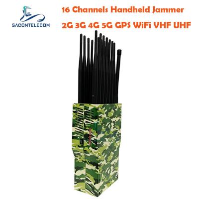 China 21W Output Power Portable Signal Jammer with 30m Jamming Range and 16 Antennas for GPS WiFi Bluetooth Blocking for sale