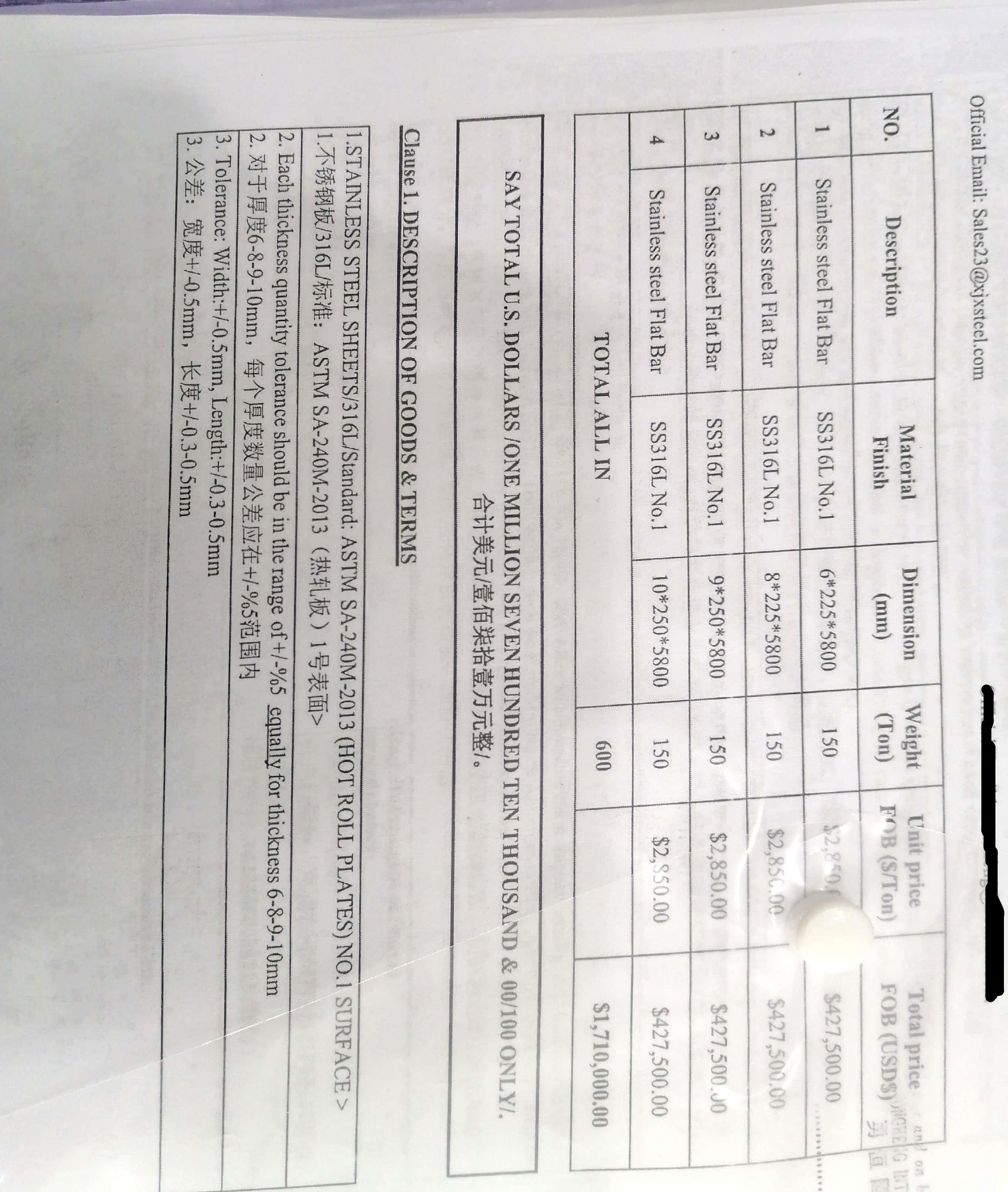 Successfully signed an order for the Qatar government project---SS316L Flat Sheets