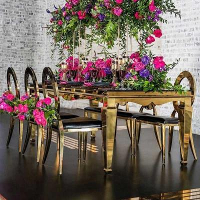 China Decoration Glass Top Wedding Table 120x240x75cm Stainless Steel Frame 0.42cbm for sale