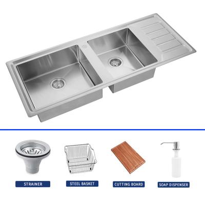 China Rust Resistant SS Kitchen Sink Double Bowl Drop In 1200*500mm for sale