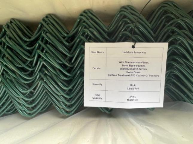 Export South Africa Green Color PVC Coated Helideck Safety Net 5mm Wire Diameter--50mm Hole size--1.5m*5m for Safety Pro