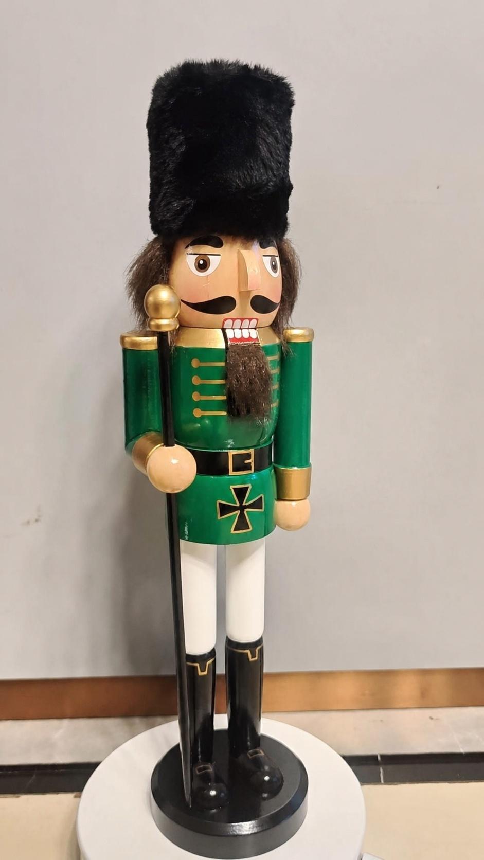 Revised 15-inch custom wooden nutcracker prototype with identifying patch removed