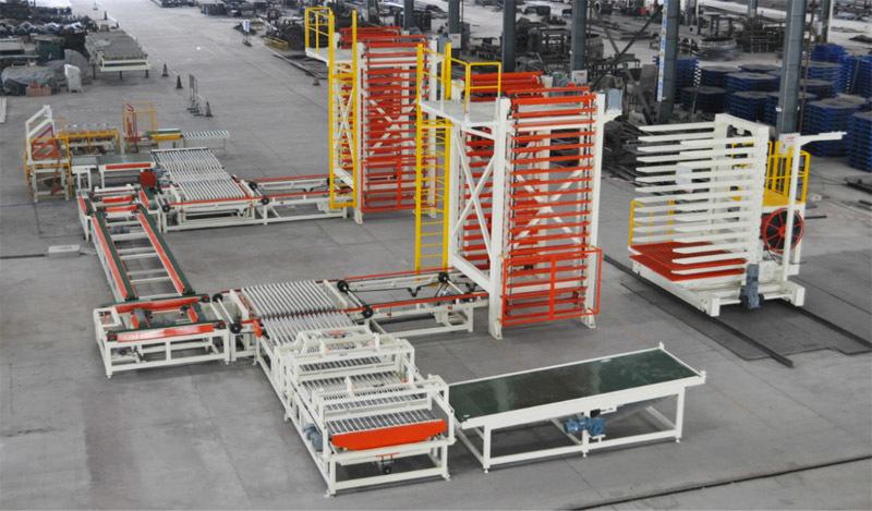 Automatic loading and unloading systems in the production line for clay brick making after assembly in the workshop