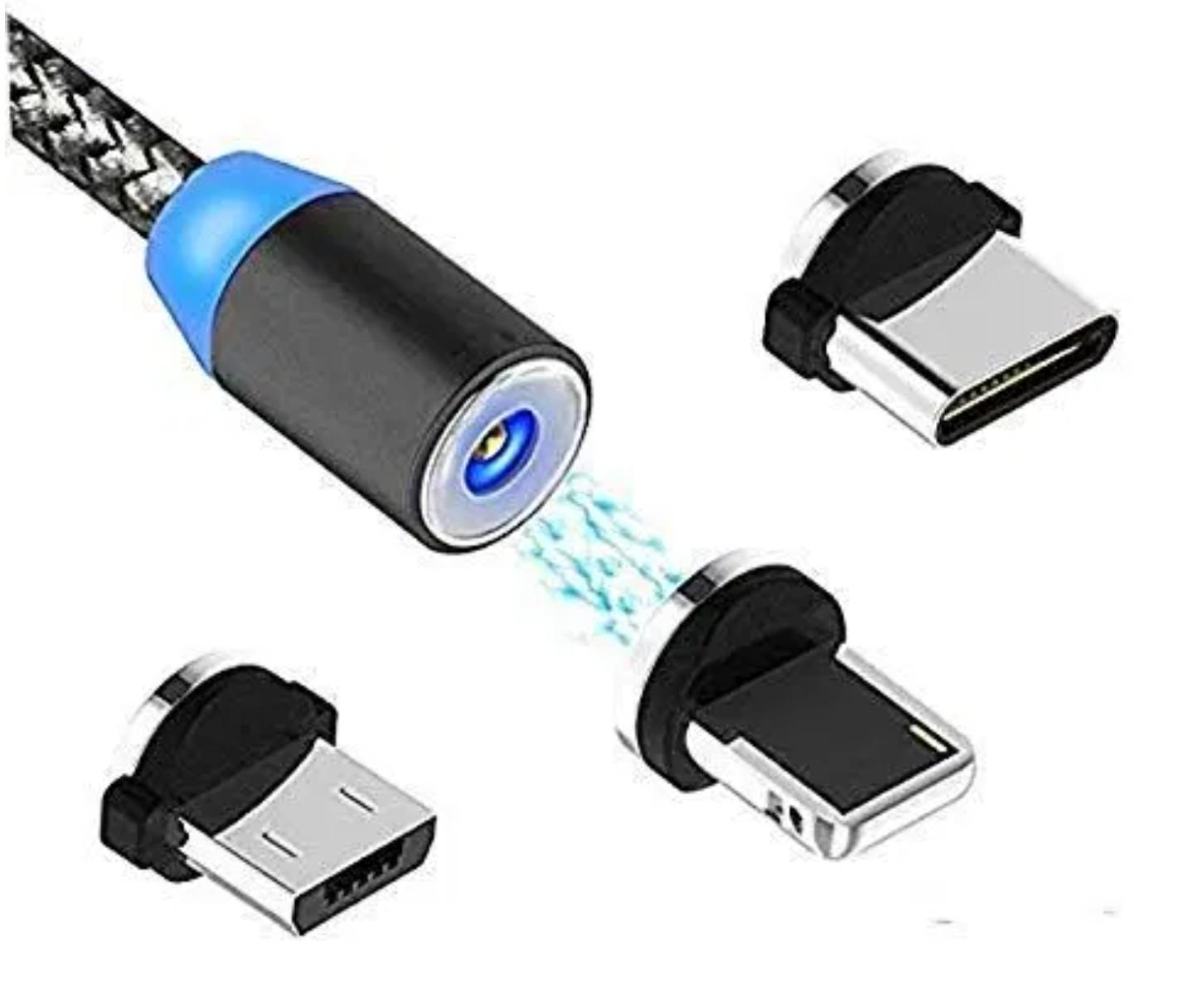 Magnetic USB Charging Cable,Multi 3-in-1 Cable Charger with LED for Android, All Type C Mobiles and iOS Mobiles Fast Charging Cable