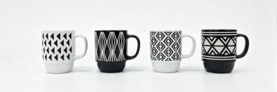 China Black & White Geometric Ceramic Mug Set of 4, Modern Stack‑able Coffee Cups with Tribal Patterns for sale
