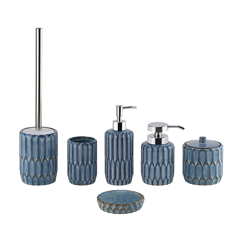 Round Shape ceramic Bathroom Accessories set with blue color new pattern