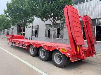 China Goose Neck Red Low Bed Semi Trailer 3 Axles Loading And Transporting Machine for sale