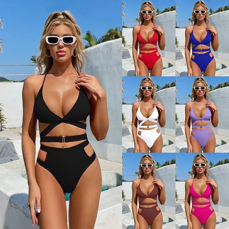 Split Swimming Suits Bikini Strap Cross Sexy Two Piece Swim Suit Women