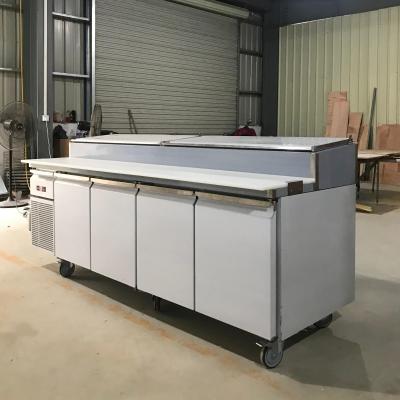 China Stainless Steel Pizza Preparation Counter Refrigerator 4 Door Customized Commercial for sale