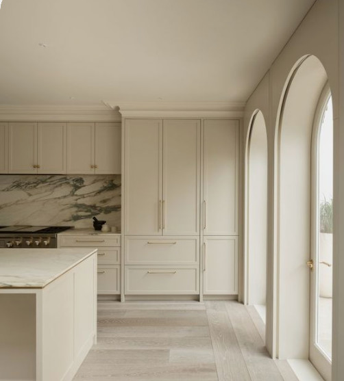 Elegant French Country Kitchen Concept In Soft Yellow And White