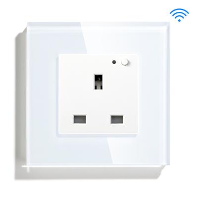 China Tuya 2021 13A Outlet Universal Smart Wifi Socket Plug Glass Panel Wall Socket Uk for sale
