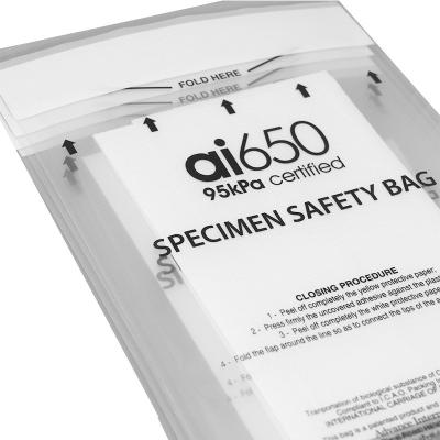 China AI650 2mil Thick LDPE Poly Medical Specimen Transfer Ziplock Bags For Labs Three Wall Biohazard Specimen Zipper Bags for sale