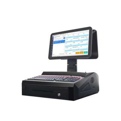 China OEM ODM 15.6Inch Dual Screen Win7 Pos Cash Register N2840 Cpu 2+32GB Desktop POS Terminal with 58mm Printer,Keyboard for sale