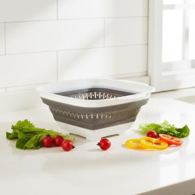 China Hot Selling Convenient Multi-color Environment Friendly Foldable Fruit Vegetable Cleaning Filter Drain Kitchen Storage Basket for sale